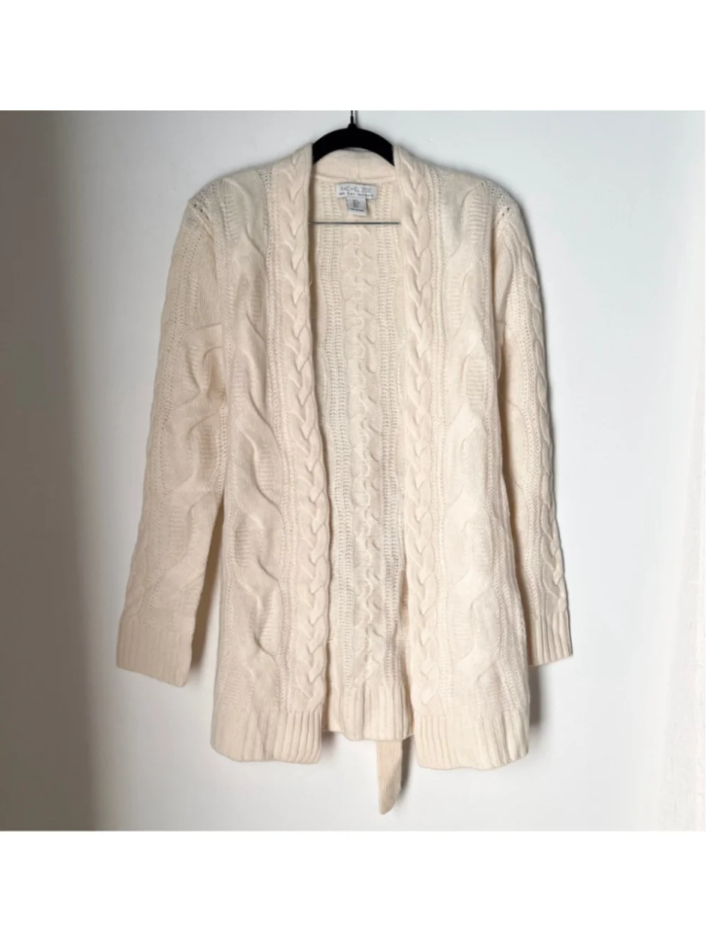 NWT Rachel Zoe Cream 100% 2-Ply Cashmere Cable Knit Belted Cardigan Sweater S